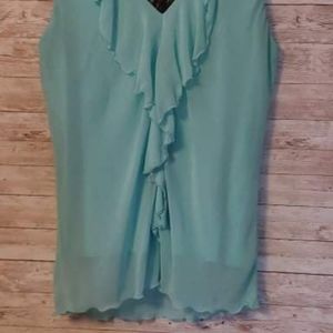 Teal with Black Lace Blouse Size XL